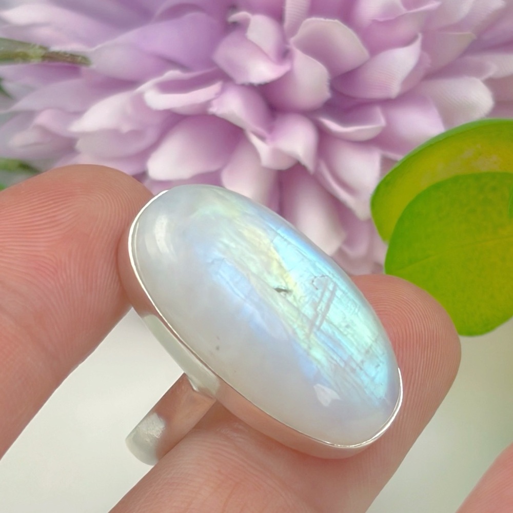 Pure Sterling Silver 925 Rainbow Moonstone Ring Size 8 1/2 8.5 Boho Southwest - Picture 3 of 9